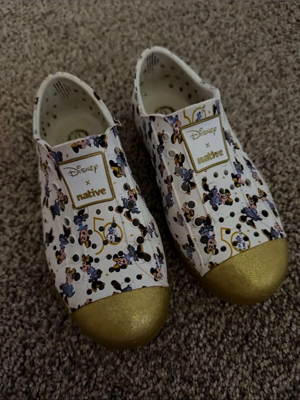 Kids' White & Gold Mickey Print Slip-On Shoes native Disney World 50th